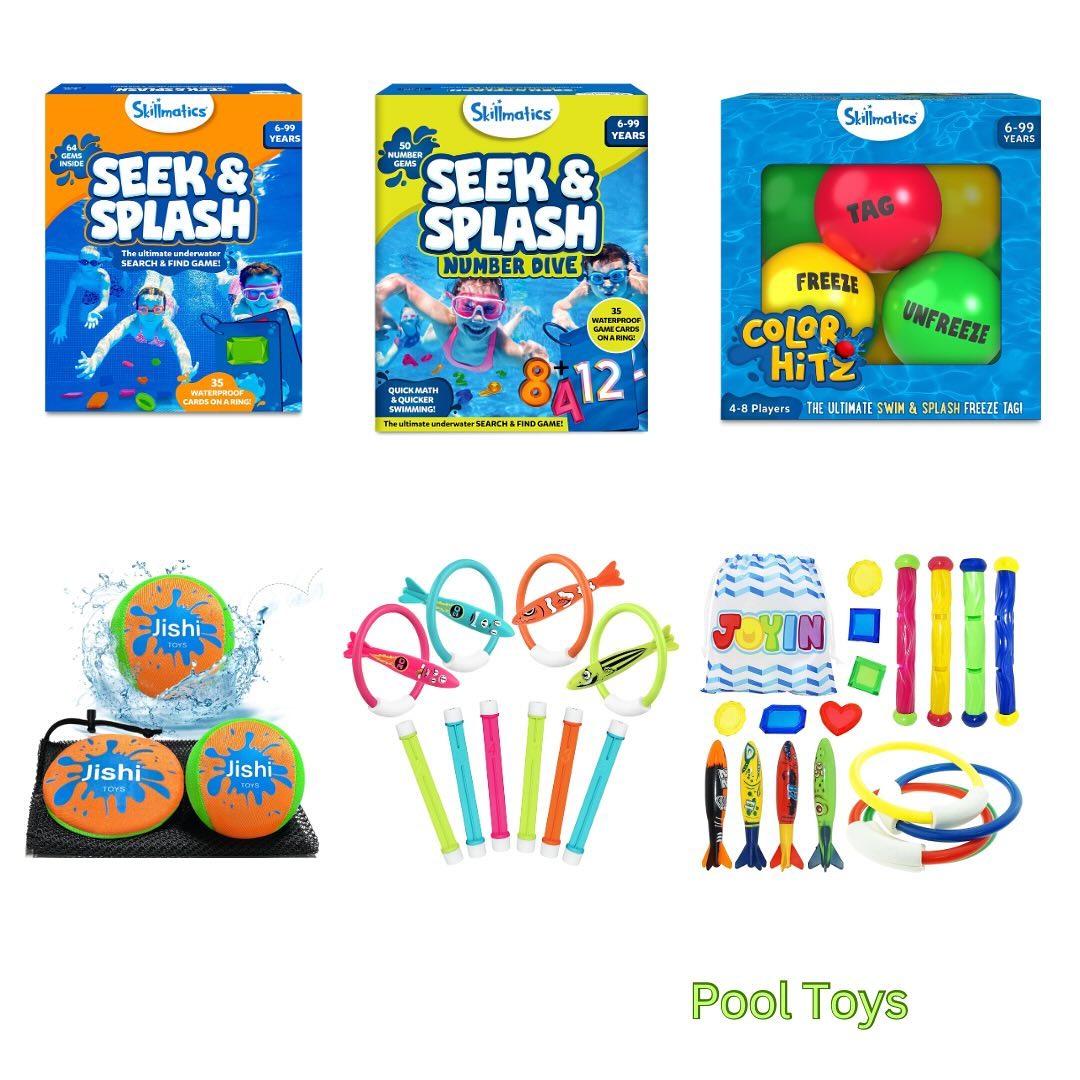 Dive into fun with these vibrant collection of pool toys!